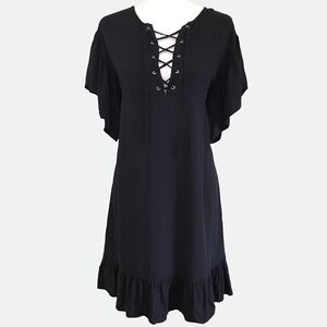 Who What Wear Lace Up Flounce Hem Flutter Sleeve Boho Dress - Medium